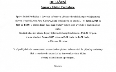 Ohlášení Správy letiště Pardubice
