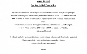 Ohlášení Správy letiště Pardubice